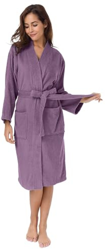 SIORO Grape Shake Terry Cloth Robes for Women, Absorbent Cotton Long Kimono Bathrobe with Pockets, Soft Long Sleeve Nightgown for After Shower Spa Pool Hotel, Gift for Mom Wife Friend, M