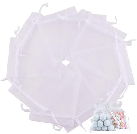 NBFBA 20 x 30CM Organzasäckchen 50 Stück Weiß Schmuckbeutel, Hochzeit Säckchen, Lavendelsäckchen, Geschenkbeutel