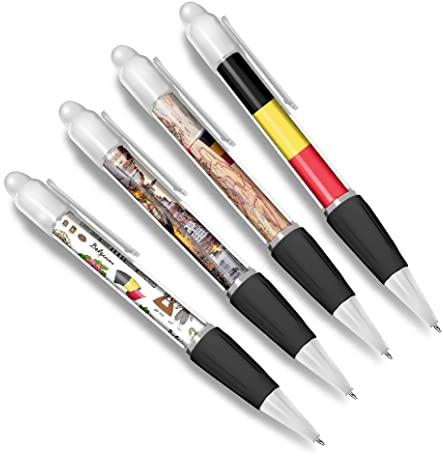 DV DESIGN Set di 4 penne a sfera bianche del Belgio, bandiera del Belgio, mappa della città, paese vacanza, viaggi amici, ragazzi, ragazze, uomini, donne, tema #79526