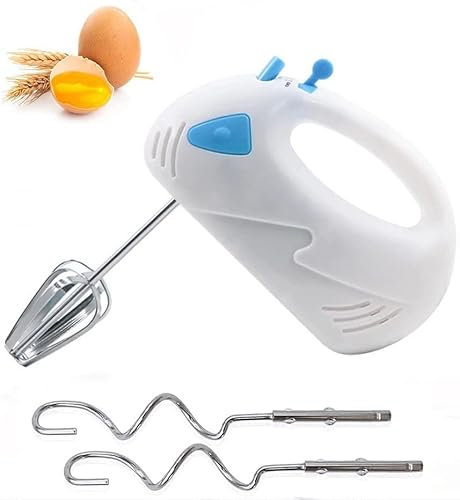 Sbattitore Elettrico Potenza 100W,a 5 velocità, 4 fruste, Ganci impastatori, in Acciaio Inox, per Panna montata, Uova, Dolci, impastare, Bianco e Azzurro