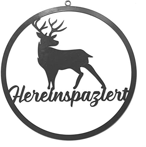 Yerd Gartendeko rostig verschieden farbig lackiert : Metall Stahl Gartenstecker/Zaunfigur Vögel Tiere Herz Willkommen mit Dorn oder Erdspieß (Hereinspaziert Hirsch, Grau)