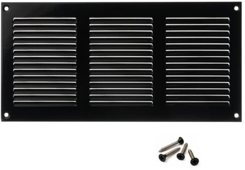300x150mm Ventilationsgaller i Svart Stål med Myggskydd - Metallgaller för Ventilation
