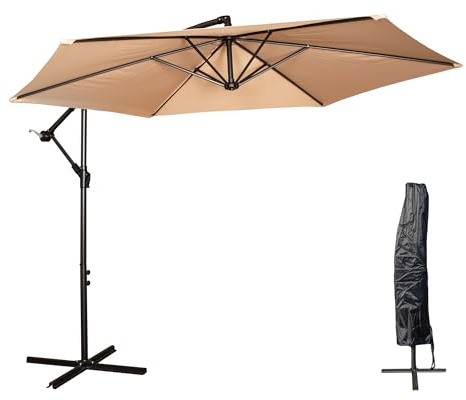 Samuel ALEXANDER 3m Cantilever Parasol in Beige with Crank Handle for Patio Garden Banana Parasol with Weatherproof cover + Cross Stand Base Included