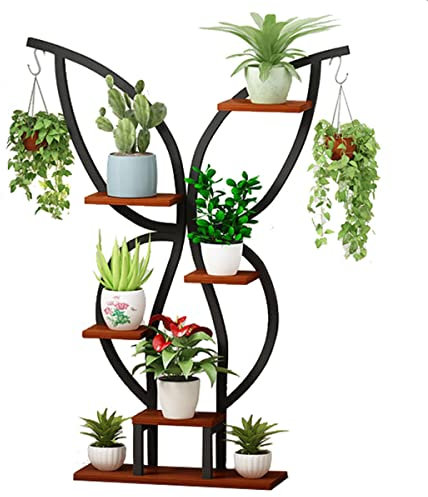 Metall Schmetterling Blumenständer Pflanzenständer, Pflanzenregal Blumenregal Blumenbank für Innen Außen Garten Balkon Deko, 6-stufiger (Color : Black 2)