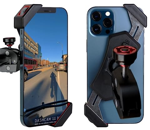 The dashcam.Bike Phone Mount: The Best Bicycle Phone Holder that Reduces Shake Without Blocking Your Camera [Extended-Range for Wide, Tapered, or Road Handlebars]