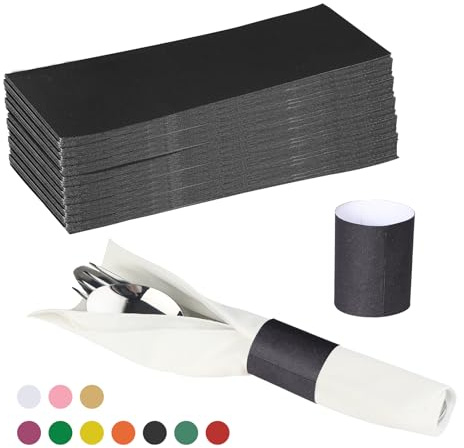 Germiwipe Napkin Bands,Paper Napkin Rings Self Adhesive,Silverware Wraps Band for Restaurant, Family Gathering, Outdoor, Wedding and Holidays (Black - 500pcs)
