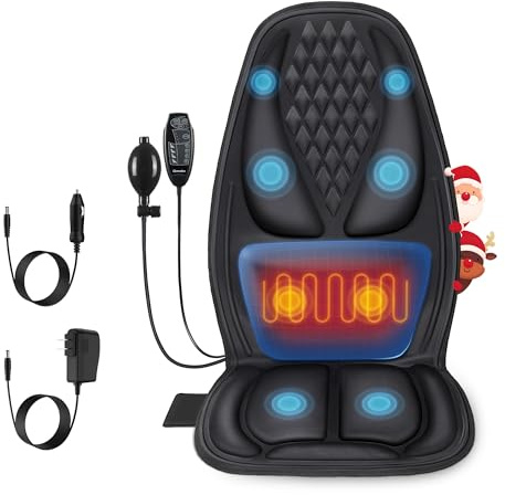 comrelax Back Massager with Heat, Massage Seat Cushion with 3D Back Support, 8 Vibrating Motors Massager Chair Pad for Full Body Pain Relief, Ideal Gift for Mother's Day/Lover/Parents/Friends