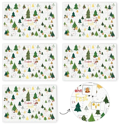 PremiumLine Adventskalenderkarte, 5 Stück inkl. Briefumschlag | Adventskalender Karten mit Türchen | umweltfreundlicher Naturkarton, 11,5 x 17cm | Skorpion Weihnachtskarten