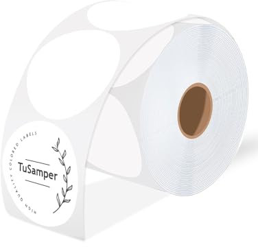 TuSamper 2 Zoll Runde Thermoaufkleber Etiketten Selbstklebend Circle Direct Thermoetiketten Mehrzweck Rolle Aufkleber Etiketten für DIY Logo Design QR Code Namensschild Rolle mit 500 Etiketten Weiß