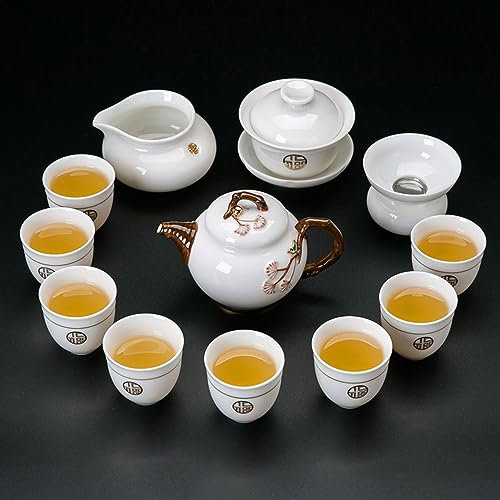 SciAza teiera marocchina teiera ceramica servizio da teSet da tè e teiera in porcellana bianca Suet Jade, set da tè Kung Fu per uso domestico(Color:B,Size:)
