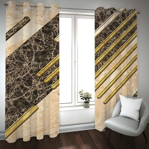 Skcess Verdunklungsvorhänge 2er Set, Verdunklungsgardine Schwarzes Gold Marmorkorn Vorhang Polyester 107x274cm(WxH)