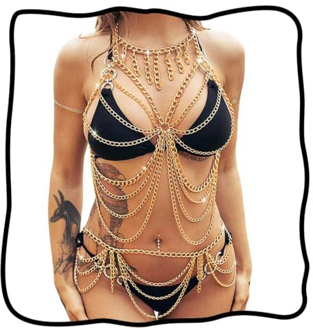 Nicute Gold Body Chain Set Layered Tassel Waist Chain Belt Metal Fashion Body Jewelry Set for Women