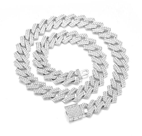 GURIDO Kubanische Gliederkette für Männer, silbrig/goldener Iced Out-Strass-Miami-Halsketten-Halsband für Frauen mit Box-Verschluss, Hip Hop