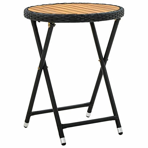 ARKEM Beistelltisch Schwarz 60 cm Wohnzimmertisch Beistelltische Side Table Dekotisch Tische Wohnzimmer Poly Rattan und Massivholz Akazie