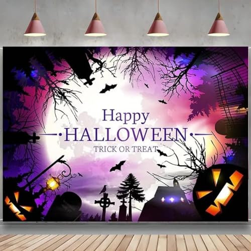 Glückliche Halloween-Kulisse Lila Nacht Mond Fotografie Hintergrund beängstigende Fledermaus Friedhof Geburtstagsfeier Fotostudio Requisiten Banner 300x200CM