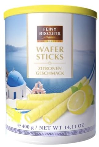 Wafer Rolls - Lemon-Filled Wafer Rolls - Wafer Roll Filled with Luscious Lemon cream Decadent Treat Gift for Any Occasion, 400g Tin