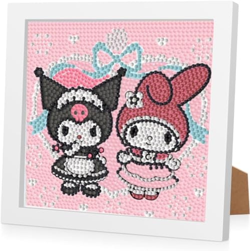 Yoimckay 5D-Diamant-Gemälde-Stickset, vollständiges 5D-animiertes Diamant-Gemälde-Stickset mit Rahmen für Kinder, Mädchen und Erwachsene, Diamantgemälde mit süßem Kaninchenmuster