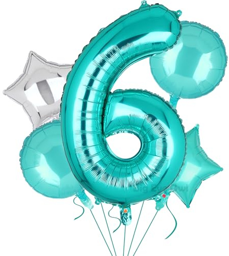 5 Stück XXL Türkis Zahl 6 Luftballon Blaugrün Nummer 6 Folienballons Groß Zahlen Happy Birthday Ballon Geburtstags Deko 100cm