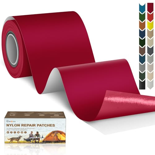 Cahomo Nylon Reparatur Patches, 7.6x200 cm Selbstklebender Wasserdichte Reparatur Patch, Daunenjacke Flicken Reparaturset，Nylon Flicken Selbstklebend, für Jacken, Zelte, Daunenjacke-Rot