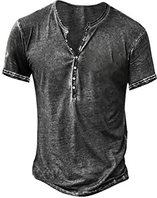 NEMXCE Hemd Herren Kurzarm Henley Shirt Vintage Freizeithemd T Shirt V Ausschnitt Slim Fit T-Shirt