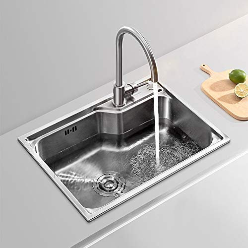 Edelstahlspüle zum Waschen mit Wasserhahn, Unterbau-Einbauwaschbecken für Restaurant, Küche und Zuhause (Größe: 57 x 43 x 21 cm)