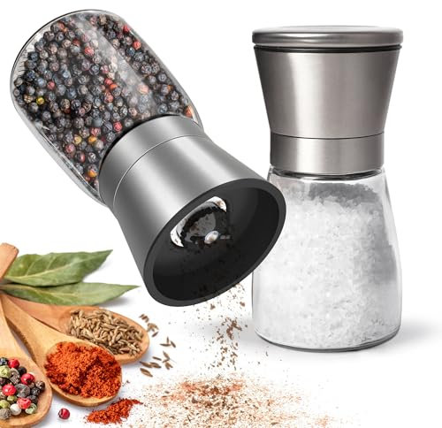 KitchenBoss Molinillo Especias Molinillo Pimienta ：2 Piece Salero y Pimentero Ajustable Spice Mill Set, Molinillo sal con Núcleo Abrasivo Cerámico [Sin Contenido de Especias]