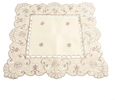 Schöne bestickte Spitzen-Tischdecke, weißer Satin-Stoff, perfekt für Feiern (3# (1# (quadratisch 40 x 40 cm)