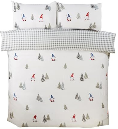 Rapport home Christmas Gonks Duvet Cover Set King - Festive Microfibre Bedding with Reversible Design, Soft & Easy Care for Winter Holiday Decor