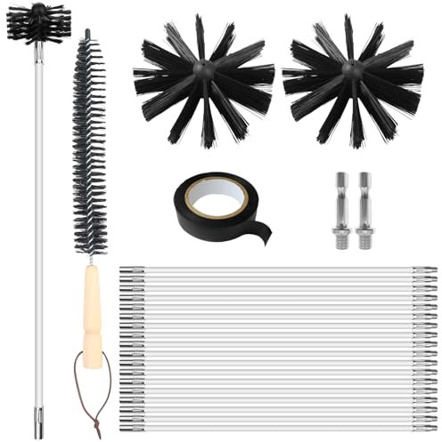 Lvjkes deshollinador de chimeneas, Juego de 24 Piezas para Limpieza con 18 Varillas de 41 cm, 2 Cabezas de Cepillo de 15 cm, 2 a Varilla Hexagonal de 4,5 cm, a Cepillo con Mango de Madera de 38 cm