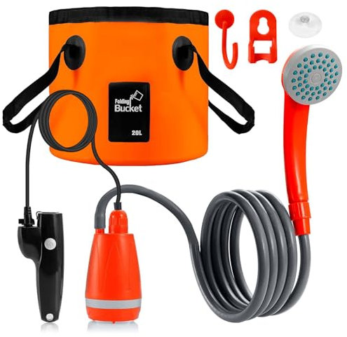 Sanfoelek Outdoor Portable Camping Shower Kit with 2.5-3.5L/min Water Discharge 2m Hose USB Charging 30-60min Battery Life Camp Shower