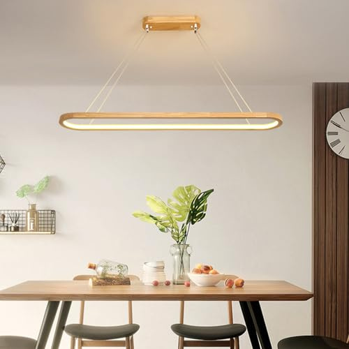 Bellastein Moderne LED Pendelleuchte esszimmer Holz dimmbar Hängeleuchte esstisch mit Fernbedienung Pendellampe Esszimmerlampe hängend Höhenverstellbar Büro Wohnzimmer Küche Holzlampe (Holz, 70cm)