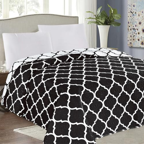 Euromat Tagesdecke Steppdecke Bettüberwurf (Ohne Kissenbezüge) Größe: 220x240 cm (Schwarz Weiß - Marokkanischer Meridian -SY-1706)