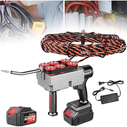 Filettatrice automatica per elettricisti, estrattore elettrico fili, velocità di filettatura 40 m/min, avvolgimento e stoccaggio automatici, costruzione pareti, con batteria al litio,30mline-25000mAh