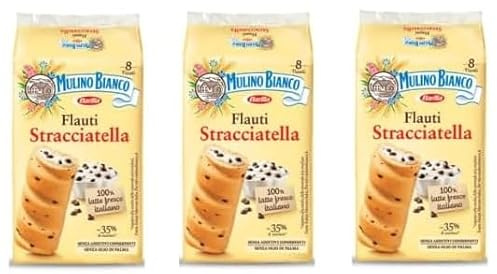 Mulino Bianco Flauti alla Stracciatella, 3 Confezioni, 8 Biscotti per Confezione, 35g