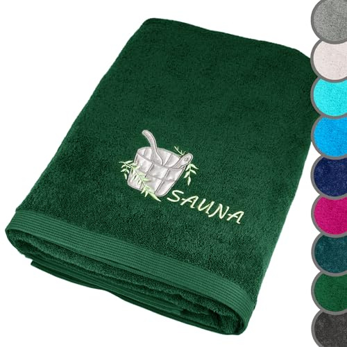 Lashuma Saunahandtuch 100x200 cm, großes XXL Badetuch in Tannen Grün | 500 gsm Frottee aus 100% Baumwolle: Saunatuch, Badehandtuch, Duschtuch und Liegetuch für Sauna, Bad & Wellness