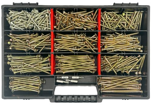 FRACKMANN Schraubenset 464 Teile – Holzschrauben & Spanplattenschrauben 4x30 bis 4,5x80 – inkl. 4 TX Bits & Sortimentskoffer – Profiqualität - Sortiment für Innenausbau & Möbelbau