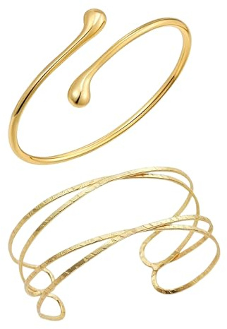 Thapncow 2 Pièces Bracelet en Or pour le Bras, Bracelet Bras Femme, Set de Bracelets Minimalistes, Bijoux pour Femmes, Bangle Ensemble Ajustable