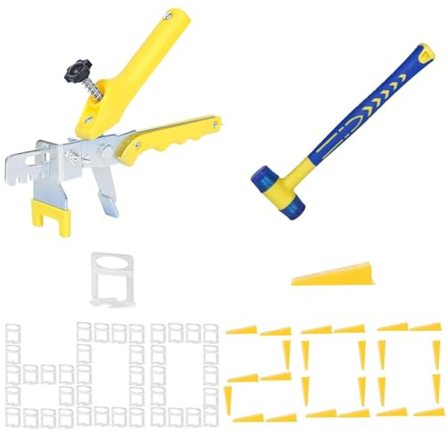1/12 Zoll 2mm Fliesen Nivelliersystem Set 600 Abstandshalter & 200 wiederverwendbare Keile mit Bodenfliesenzange – zum Verlegen von Stein und Keramikfliesen (600+200+Zange, 2mm)