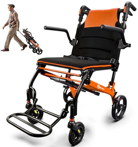Wheelchairs for Adults Transport Chair Lightweight Foldable with Telescopic Handle, 18-Inch Seat Width Portable Folding Travel Wheel Chairs for Seniors