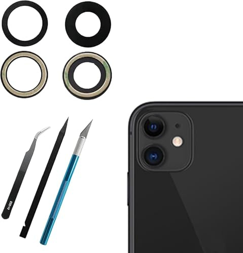Lente di Ricambio in Vetro per la Fotocamera Posteriore di iPhone iPhone 11, con Adesivo Preinstallato e Strumenti di Riparazione