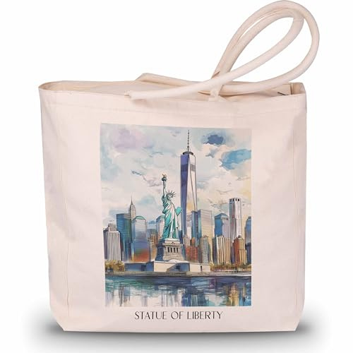 favplace Shopping Tasche mit Städtemotiv Freiheitsstatue New York City Tote Bag - Shopper bzw. Einkaufstasche für Fernweh oder Heimat - Reise Daybag - Jutebeutel