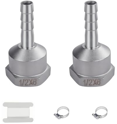 2 Pieza Racor de manguera, barb de 8 MM a rosca hembra de 1/2 BSP, 304 de acero inoxidable accesorio de compresión para el agua, Industrial (1/2IGx8mm)