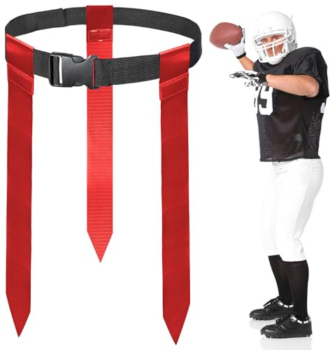DASKING Tag Rugby Belts with 3 Flags for Teens & Adults | 130cm adjustable belt, durable & reusable, for coaching/schools/family, flag football/rugby, fits youth to adults