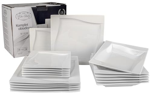 FESTA ITALIA Geschirrset 6 Personen - 18 Teilig - Tellerset aus Porzellan - Weiß Essgeschirr Set - Schüssel- und Tellerset - Modern Tafelservice - Teller - Essservice - Geschirr Set 6 Person