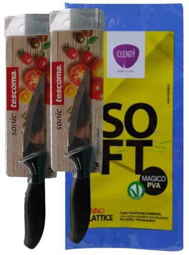 FEI FAN Coltello Sbucciatore, Lama 8 cm in Acciaio Inossidabile, Manico Ergonomico in Plastica Nera Resistente + Panno in Lattice (2 Unità + Panno)