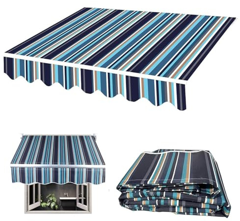 Manuell einziehbares Ersatzgewebe für Terrassenmarkise, 280 g Polyester, mit Volant vorne, 2,5 x 1,5 m, Blau, passend für 2 m/3,5 m/4 m Markisen