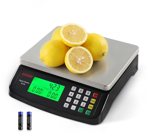 KNSWE Commercial Digital Kitchen Scale 40KG/88LB Large Food Scales 304 Stainless Steel for Cooking Baking Meat Weight with Price Computing Tare Function Counting Parts Full-View LCD Black