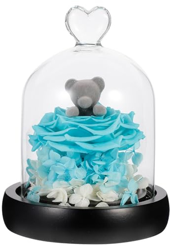 DIYEAH Ours Décoratif en Fleurs Éternelles sous Cloche en Verre Rose Éternelle Bleue Décoration Romantique pour Saint-Valentin Présent Compact et Léger pour Maison et Bureau