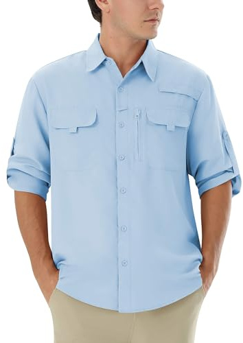 Mens Hiking Shirts Long Sleeve UPF 50+ Sun Protection Outdoor Shirts M