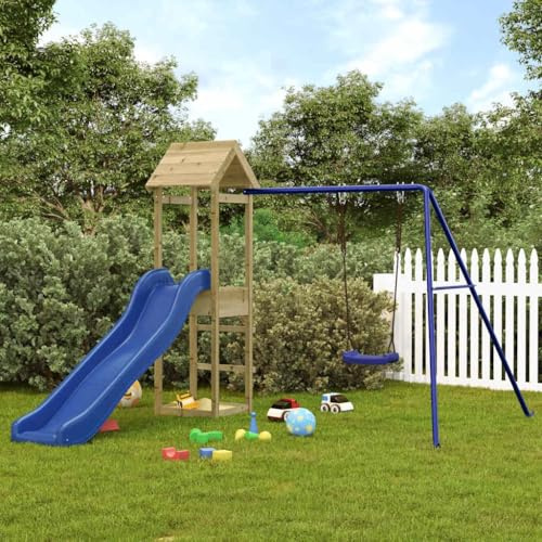 Emmtore Spielturm, Klettergerüst mit Rutsche Schaukel, Kinder Kletterturm mit Holzdach, Spiel-Zubehör für Garten, Holz Spielplatz Kiefer Massivholz, kesseldruckimprägniert,Modell 3